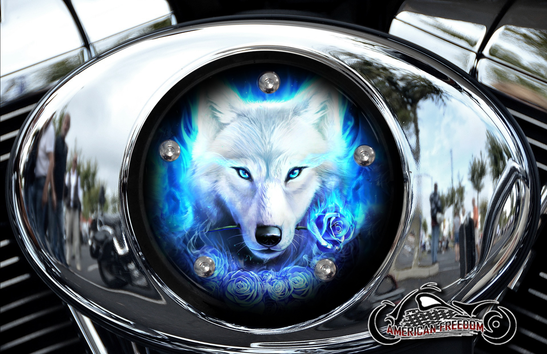 Custom Air Cleaner Cover - Blue Rose Wolf